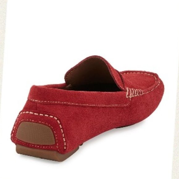 Donald J Pliner Vinco Suede Tomato Red Driver Moccasin Size 10 1/2 - Picture 4 of 6